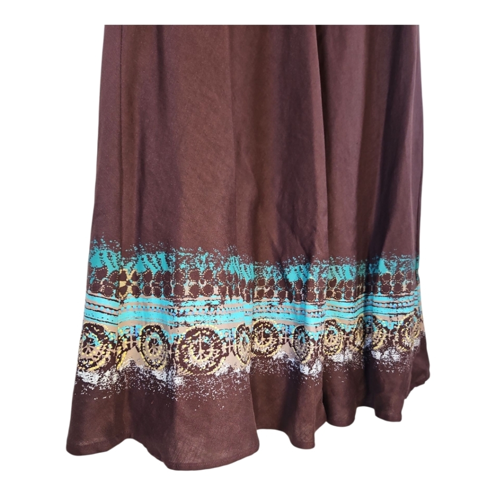 Coldwater Creek Brown Linen Blend Border Print Sleeveless Dress 6P - Picture 3 of 9